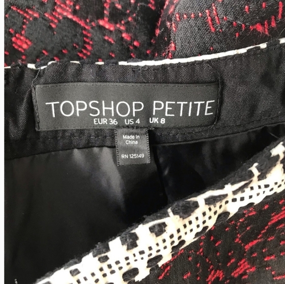 TOPSHOP petite embroidery dressy red black high waist shorts size 4 - Picture 6 of 7